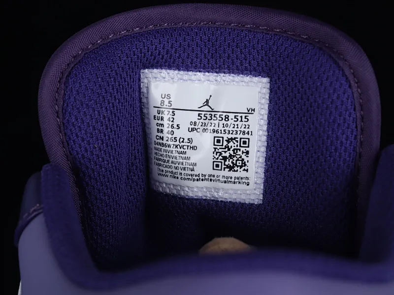 All categories Air Jordan Jordan series basketball shoes Air Jordan 1 Low Z version Air Jordan 1 Low AJ1 Joe 1 white and purple low-top cultural casual sneakers 553558-515